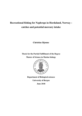 Recreational Fishing for Nephrops in Hordaland, Norway - Catches and Potential Mercury Intake