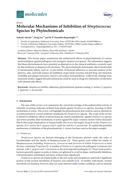 Molecular Mechanisms of Inhibition of Streptococcus Species by Phytochemicals