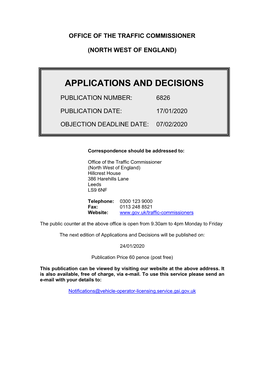 Applications and Decsisions for the North West of England