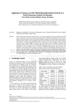 Applying E-Commerce in the Marketing Information System As a Tool to Increase Ludruk Art Income Case Study at Irama Budaya Group, Surabaya