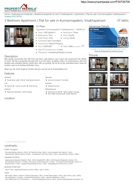 3 Bedroom Apartment / Flat for Sale in Kurmannapalem, Visakhapatnam