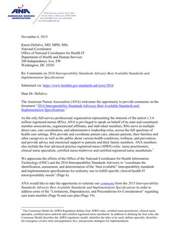 Letter from ANA to the Office of National Coordinator for Health IT