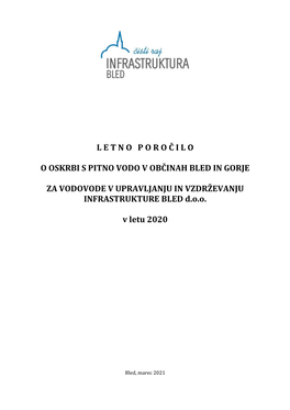 Letno Poročilo O Oskrbi S Pitno Vodo V Občinah Bled In