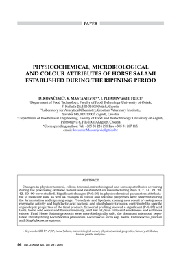 Physicochemical, Microbiological and Colour Attributes of Horse Salami Established During the Ripening Period