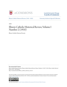 Illinois Catholic Historical Review, Volume I Number 2 (1918) Illinois Catholic Historical Society