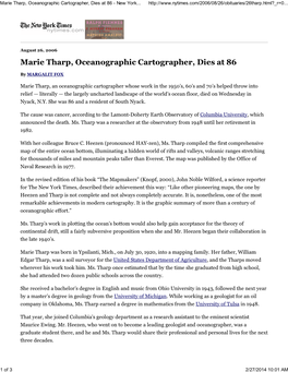 Marie Tharp, Oceanographic Cartographer, Dies at 86 - New York
