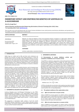 Inhibitory Effect and Enzymolysis Kinetics of Lentinan on Α-Glucosidase