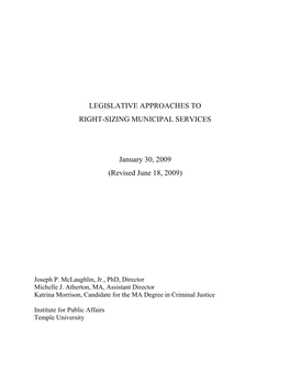 Legislative Approaches to Right-Sizing Municipal Services