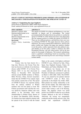 Policy Conflict Between President Joko Widodo and Governor of Dki Jakarta Anies Baswedan in Fighting the Spread of Covid -19