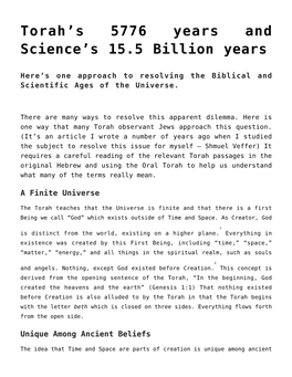 S 5776 Years and Science&#8217;S 15.5 Billion Years