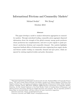 Informational Frictions and Commodity Markets