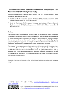 Options of Natural Gas Pipeline Reassignment for Hydrogen: Cost Assessment for a Germany Case Study