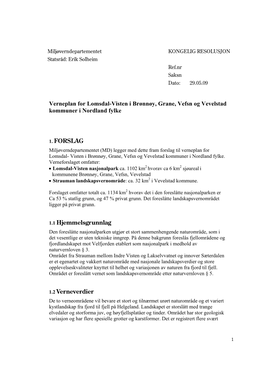 Verneplan for Lomsdal-Visten I Brønnøy, Grane, Vefsn Og Vevelstad Kommuner I Nordland Fylke