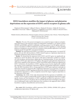 ERN1 Knockdown Modifies the Impact of Glucose and Glutamine Deprivations on the Expression of EDN1 and Its Receptors in Glioma Cells