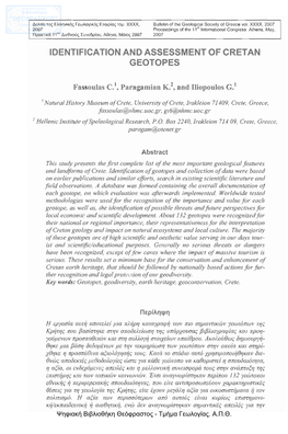 Identification and Assessment of Cretan Geotopes