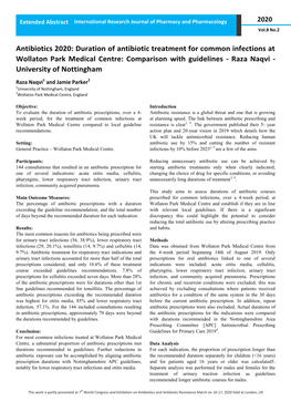 Duration of Antibiotic Treatment for Common Infections at Wollaton Park Medical Centre: Comparison with Guidelines - Raza Naqvi - University of Nottingham