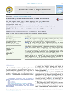 Acaricidal Activity of Derris Floribunda Essential Oil and Its Main Constituent