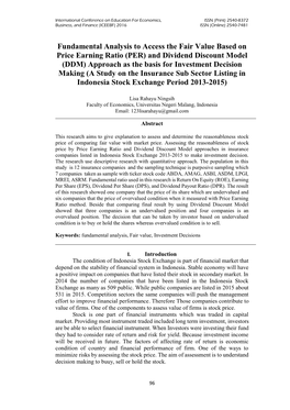 Fundamental Analysis to Access the Fair Value Based on Price Earning