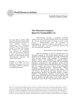 World Resources Institute the Monsanto Company