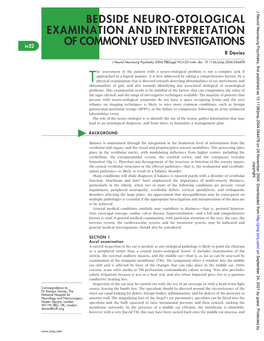 Bedside Neuro-Otological Examination and Interpretation of Commonly