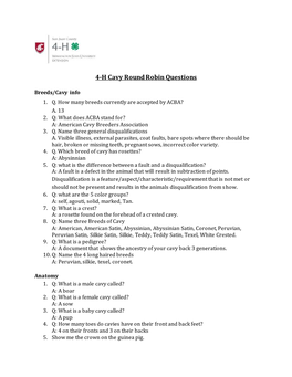 4-H Cavy Round Robin Questions