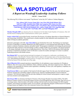 WLA SPOTLIGHT a Report on Woodruff Leadership Academy Fellows Fall 2017 – Volume XXXII