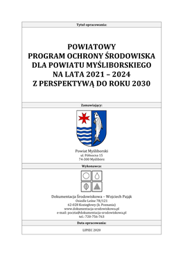 Powiatowy Program Ochrony Środowiska Dla Powiatu Myśliborskiego Na Lata 2021 – 2024 Z Perspektywą Do Roku 2030
