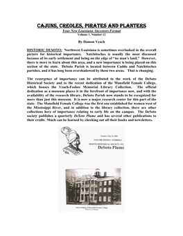 CAJUNS, CREOLES, PIRATES and PLANTERS Your New Louisiana Ancestors Format Volume 1, Number 12