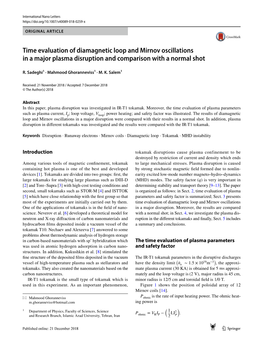 Time Evaluation of Diamagnetic Loop and Mirnov Oscillations in a Major Plasma Disruption and Comparison with a Normal Shot