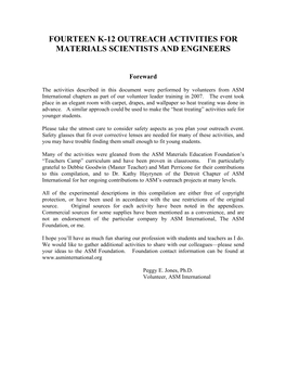 Fourteen K-12 Outreach Activities for Materials Scientists and Engineers