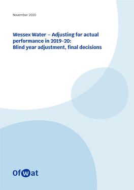 Wessex Water – Adjusting for Actual Performance in 2019-20: Blind Year Adjustment, Final Decisions Blind Year Adjustments, Final Decision, Wessex Water