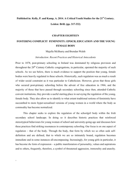 Published In: Kelly, P. and Kamp, A. 2014. a Critical Youth Studies for the 21St Century