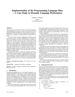Implementation of the Programming Language Dino – a Case Study in Dynamic Language Performance