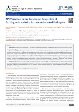 Apbvariation in the Functional Properties of Barringtonia Asiatica Extract on Selected Pathogens