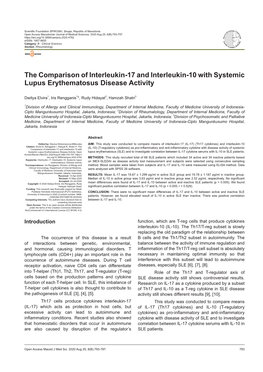 The Comparison of Interleukin-17 and Interleukin-10 with Systemic Lupus Erythematosus Disease Activity