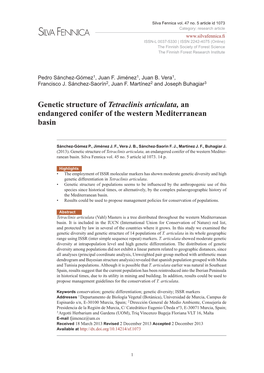 Genetic Structure of Tetraclinis Articulata, an Endangered Conifer of the Western Mediterranean Basin