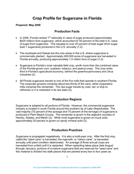 Crop Profile for Sugarcane in Florida