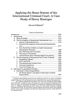 Applying the Rome Statute of the International Criminal Court: a Case Study of Henry Kissinger