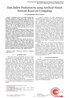 Dam Inflow Prediction by Using Artificial Neural Network Reservoir Computing