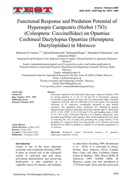 Functional Response and Predation Potential of Hyperaspis Campestris