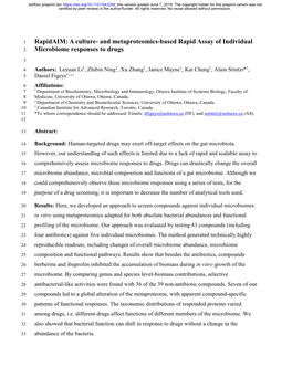 And Metaproteomics-Based Rapid Assay of Individual 2 Microbiome Responses to Drugs