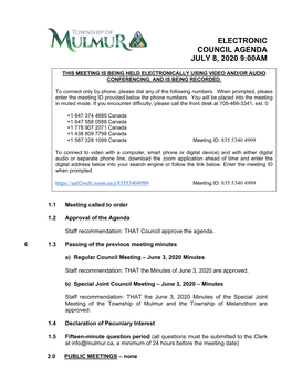 Electronic Council Agenda July 8, 2020 9:00Am