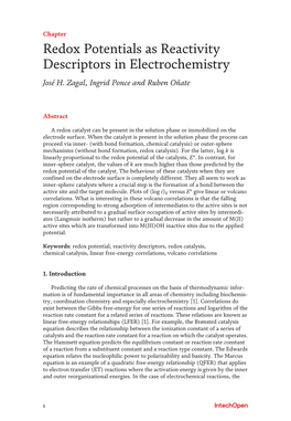 Redox Potentials As Reactivity Descriptors in Electrochemistry José H