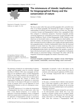 Implications for Biogeographical Theory and the Conservation of Nature