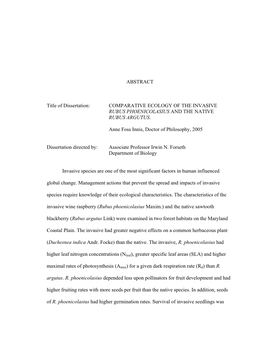 COMPARATIVE ECOLOGY of the INVASIVE RUBUS PHOENICOLASIUS and the NATIVE RUBUS ARGUTUS. Anne