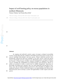 Impact of Wolf Hunting Policy on Moose Populations in Northern Minnesota Thomas J Mackey† and Thomas Bryce Kelly*