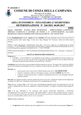 COMUNE DI CONZA DELLA CAMPANIA Provincia Di Avellino MEDAGLIA D’ORO AL MERITO CIVILE 83040 Piazza Municipio N° 1 - Tel