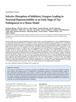 Selective Disruption of Inhibitory Synapses Leading to Neuronal Hyperexcitability at an Early Stage of Tau Pathogenesis in a Mouse Model