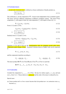 1.3 Cartesian Tensors a Second-Order Cartesian Tensor Is Defined As A