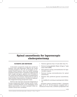 Spinal Anaesthesia for Laparoscopic Cholecystectomy